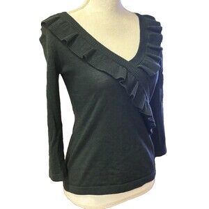 Banana Republic Womens green extra-fine Merino Wool Ruffle sweater size Small